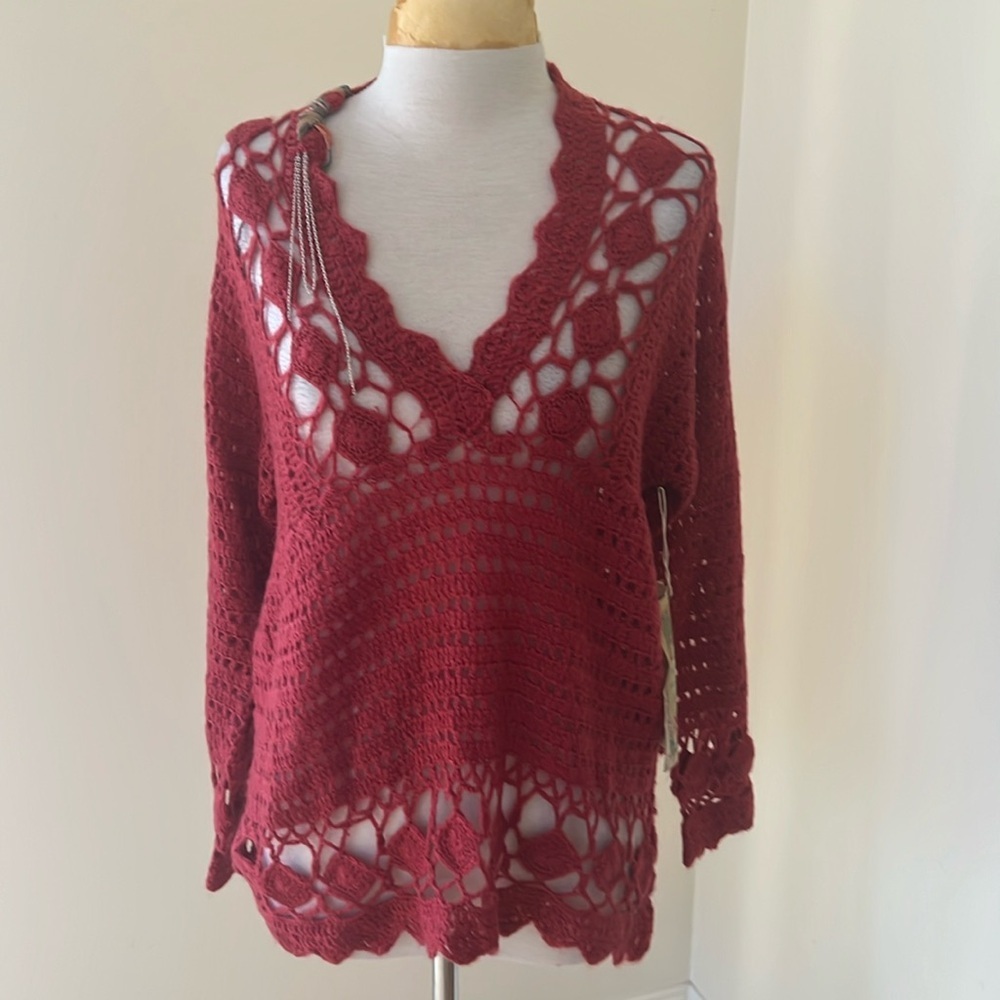 New! Aratta medium red knit pullover top/sweater.